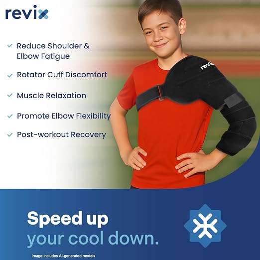REVIX Youth Shoulder Arm Ice Pack Wrap for Pitcher, Reusable Ice Arm Sleeve | Ice Pack for Volleyball Player & Athletes, Cold Therapy for Shoulder & Elbow, Throwing Recovery, Muscle Relax & Daily Use