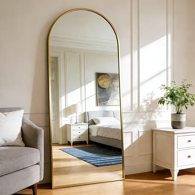 Arched Full Length Mirror 56"x21" Gold | Aluminum Frame Shatterproof Glass, Freestanding Leaning Wall Mounted Mirror for Bedroom Living Room Entryway, Modern