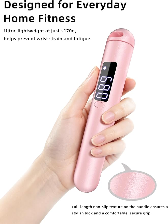 ACHDOFITS Jump Rope with Smart Counter for Adults | Tangle-free Steel Core, 170g. Fits 5'-6'5". 4 Modes: Beginner-HIIT. Rechargeable. For Women & Men. Tracks Calories & Jumps.
