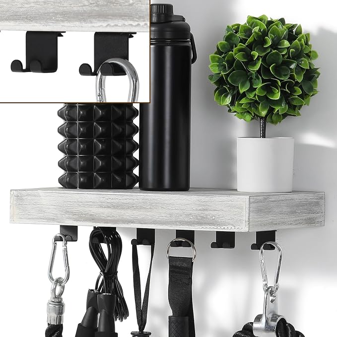 Tonal Accessory Shelf, Wall Mount Floating Shelf Organizer Fits Various Home Gym Accessories, Heavy Duty Space Saving Tonal Storage Rack with 6 T-Locks Clips Hooks Adapters Hanger, White