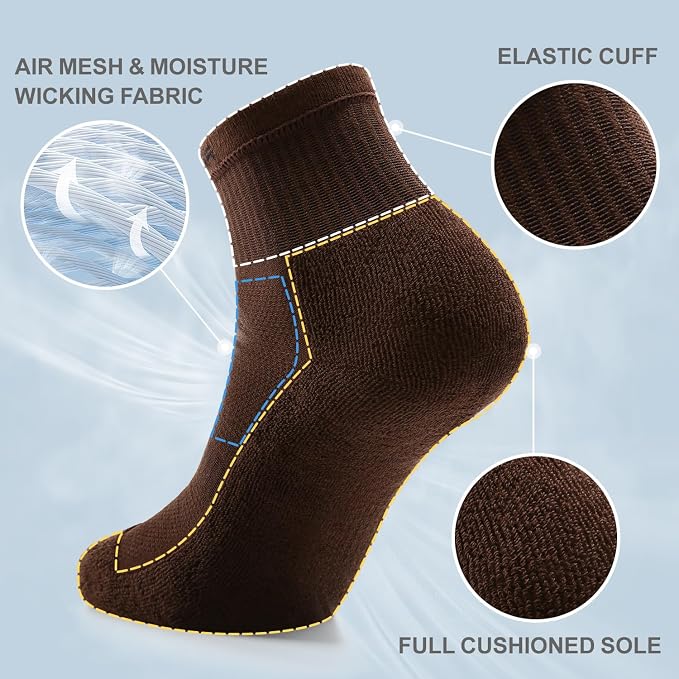 FITRELL 6 Pack Men's Athletic Ankle Socks Cushioned Sports Running Socks 7-9/9-12/12-15