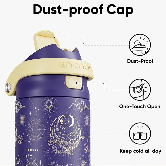 ENCOOL Leakproof Insulated Water Bottle with Straw Dual-Sip Water Bottle Bag-Safe Design for Work, Commute & Gym – Keeps Drinks Cold All Day, 24 oz, Astral Chart