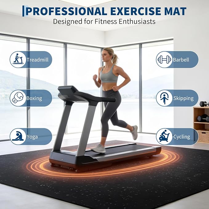0.56" Thick 96 Sq ft Exercise Equipment Mats,24 Tiles Rubber Interlocking Puzzle Gym Flooring with High Density EVA Foam for Home Gym, Heavy Weight Workout, 24 x 24in Black/Grey