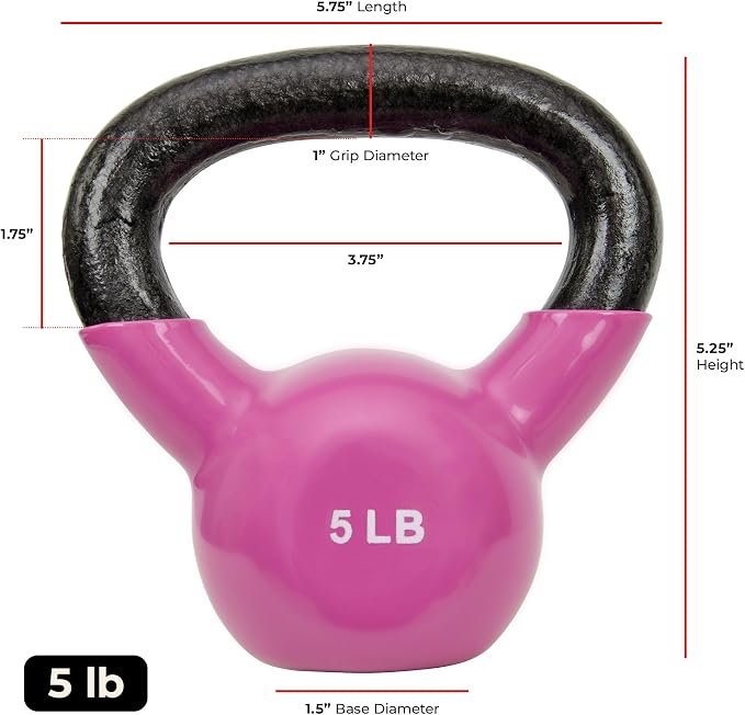 Sunny Health & Fitness Vinyl Coated Cast Iron Kettlebell 5-25 lb