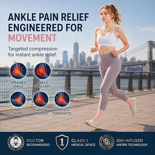 ABIRAM Ankle Brace for Men & Women - Adjustable Compression Sleeve with Wrap, Stability Support & Relief for Sprained Ankle, Plantar Fasciitis & Achilles Tendonitis - Breathable Running & Sports Gear