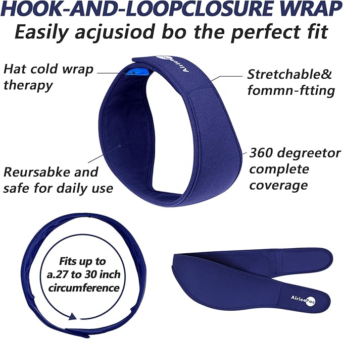 AiricePac Wisdom Teeth Ice Pack Head Wrap, Face Ice Pack for Jaw Oral Surgery Pain Relief for TMJ, Teeth Removed, 4 Cold Therapy Gel Packs Reusable, Blue