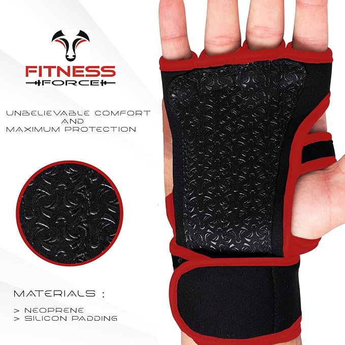 FITNESS FORCE Ventilated Weight Lifting Workout Gloves for Men & Women | Gym Gloves for Men & Women with Built-in Wrist Wraps for Men, Exercise Gloves for Weightlifting, Cycling & Cross Training