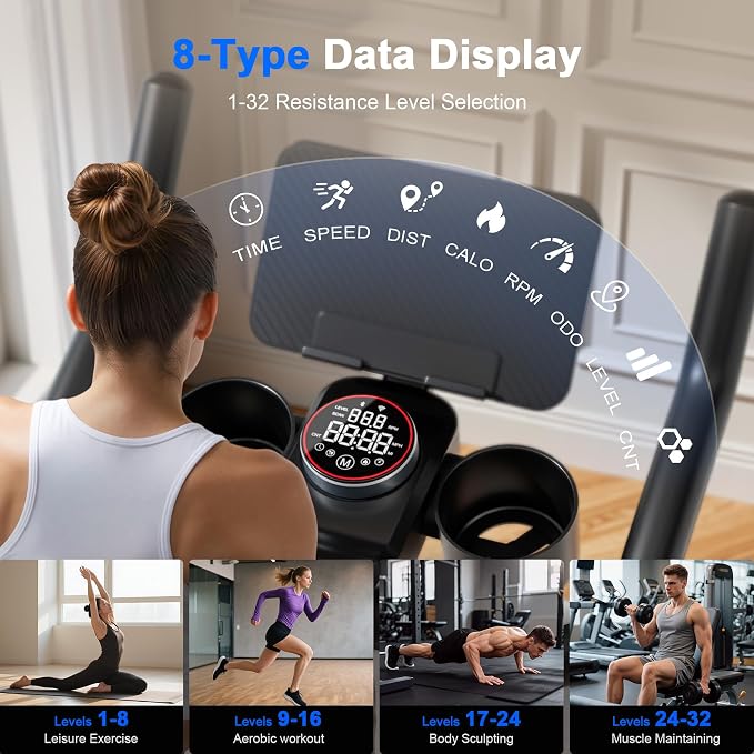Indoor Cycling Bike - 32-Level Magnetic Resistance Stationary Exercise Bike with Adjustable Seat & Handlebars, Silent Belt Drive for Home Cardio (Fits Users 5'1" to 5'11", 300lbs Capacity)