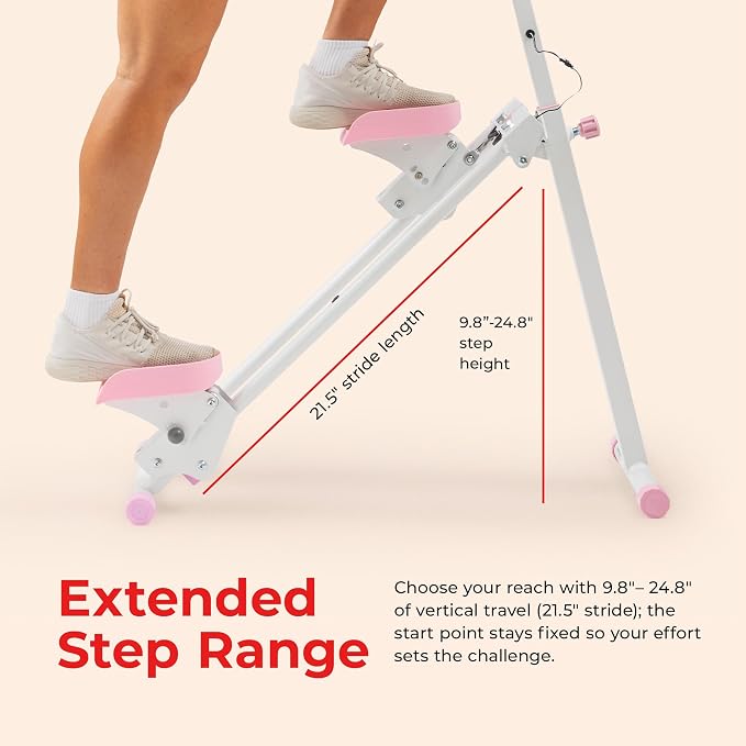 Sunny Health & Fitness Stair Stepper for Home | SunnyFit App Connection, Long Stride Length, Home Gym Exercise, Compact Foldable, Leg and Glute Training
