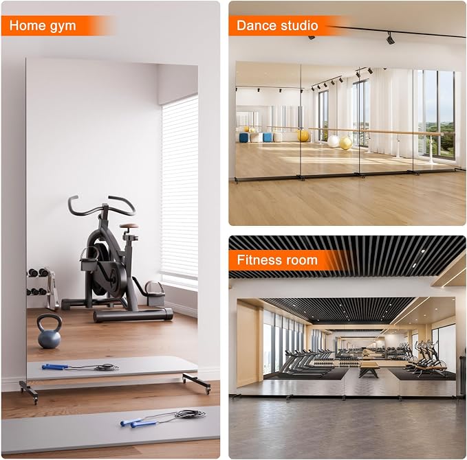 75" x 32" Full Length Floor Mirror, Lockable Wheels for Easy Moving & No Wobble, Shatter‑Resistant Glass for Worry‑Free Practice, Ideal for Home Dance, Yoga & Gym, Black Metal Frame