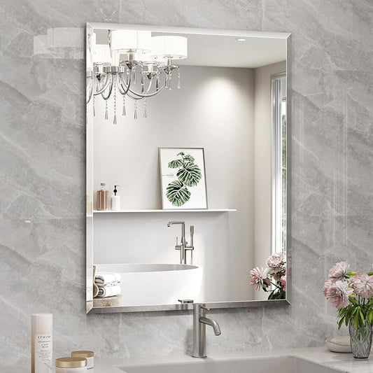 28"x36" Frameless Beveled Bathroom Mirrors for Vanity | Wall Mount Mirror for Bedroom Entryway Living Room Hangs Horizontally or Vertically