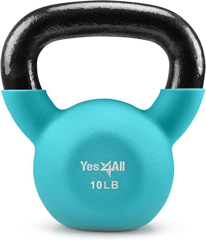 Yes4All Kettlebell, 5-65 LB Neoprene Coated Cast Iron Kettlebells, Wide Grip Handle & Flat Bottom for Swings, Squats, Deadlifts, Push Ups & Full Body Training at Home Gym - Single & Set