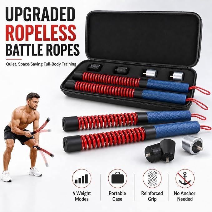 Adjustable Weighted Ropeless Battle Rope, Progressive Weight Training for Home & Small Spaces, Light Weight for Fast Cardio, Heavy for HIIT Challenge, Beginner, Home Gym, Activate Training State
