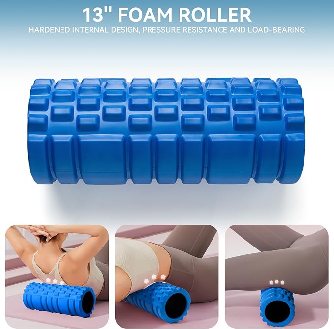 Krightlink 5 in1 Foam Roller Set High Density Foam Roller Muscle Recovery | Deep Tissue Muscle Massage Foam Roller for Exercise, Massage Roller, Massage Ball, Stretching Strap, for Whole Body Blue
