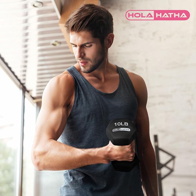 HolaHatha 1, 2 and 3 lb Neoprene Dumbbell Strength Training Weight Set with Rack