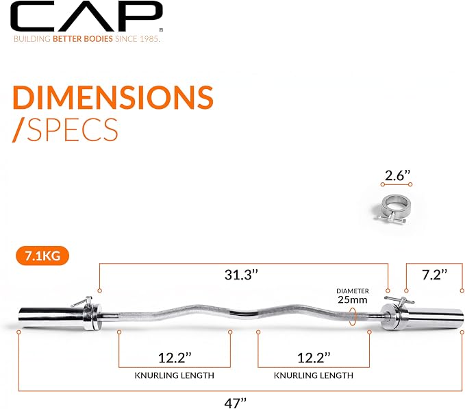 CAP 47" Olympic EZ Curl Bar | Heavy Duty Solid Steel, 200 lb Capacity