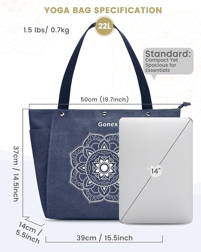 Gonex Yoga Mat Bag For Women Canvas Tote Pilates Gym Bag With Mat Carrier | Front-Opening Quick Access Mat Straps, Durable Cotton Canvas, Machine Washable, Bottle Holder Multi Pockets, Yoga Gym Travel