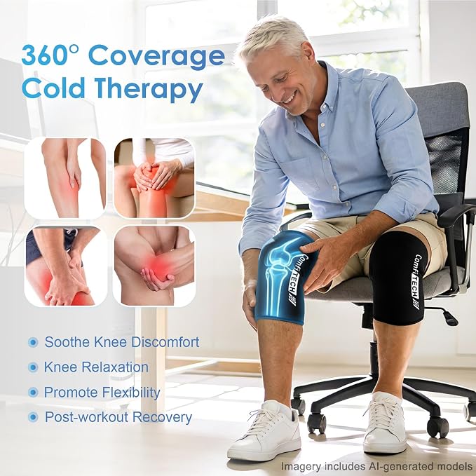 ComfiTECH Knee Ice Pack Wraps for Elbow & Calf, Gel Cold Compression, L, 2P | Flexible Ice Knee Brace for Elbow & Calf, Reusable Gel Cold Compression Sleeve for Soothing Meniscus Tear & ACL Discomfort