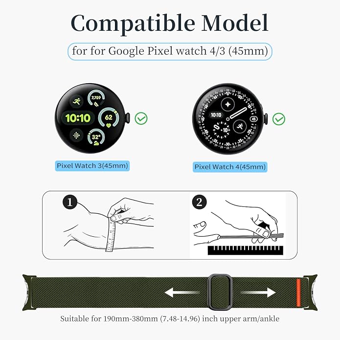 Sport Ankle/Arm Band Compatibel with Google Pixel Watch 1/2/3 4 (41mm) Google Pixel Watch 4 3 （45mm）,Elastic Nylon Arm Bands for Google Watch Men/Women