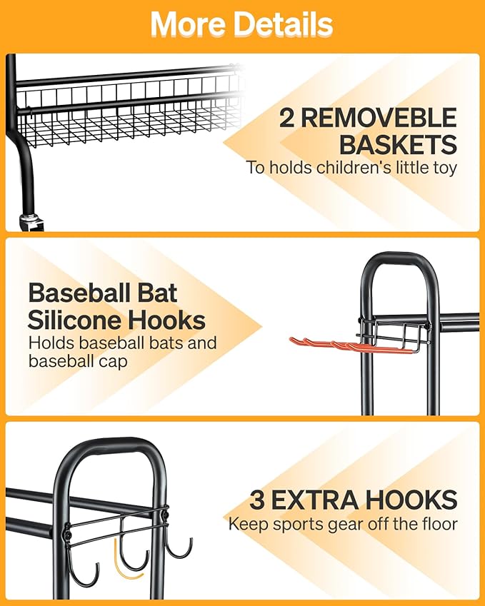 EXTCCT Basketball Rack, Rolling Basketball Shooting Training Stand,Sports Equipment Storage with Wheels, Four-Layer Organizer Holder with Two Basket for Basketballs Footballs Volleyball