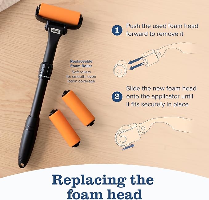 EZPIK Lotion Applicator for Back with 2 Replacement Foam Rollers, Extendable up to 23" - Curved Back Lotion Applicator for Elderly & Seniors with Limited Mobility, Body Cream & Sunscreen Applicator