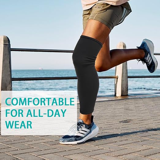 Knee Brace Undersleeve, Protective Leg Sleeve Liner for Sensitive Skin Chafing Prevention, Comfort Tapered Compression Shield for Post-Surgery Recovery, Fits Men Women, Black (M)