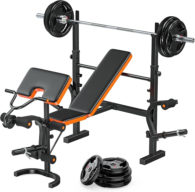 XDDIAS Weight Bench, 770LBS Bench Press Set with Leg Extension, 6 in 1 Olympic Weight Bench for Home Gym, Adjustable Workout Bench with Rack & Preacher Pad, Flat Incline Bench for Weight Lifting