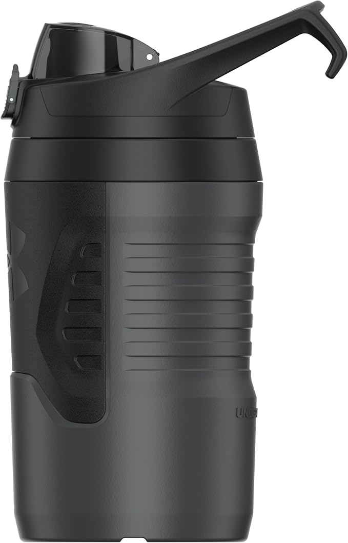 Under Armour 32 oz Insulated Water Bottles - Sports Water Jug with Fence Hook, Leak Resistant for Baseball, Football & More, 32 oz Insulated, Jet Grey/Black