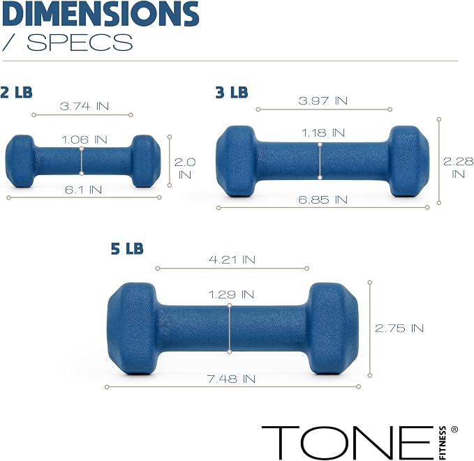 Tone Fitness Neoprene Dumbbell Set with Storage Rack – Non-Slip, Anti-Roll Hand Weights for Home Gym Workouts | 20 lb, 32 lb, 50 lb, 60 lb & 100 lb Options