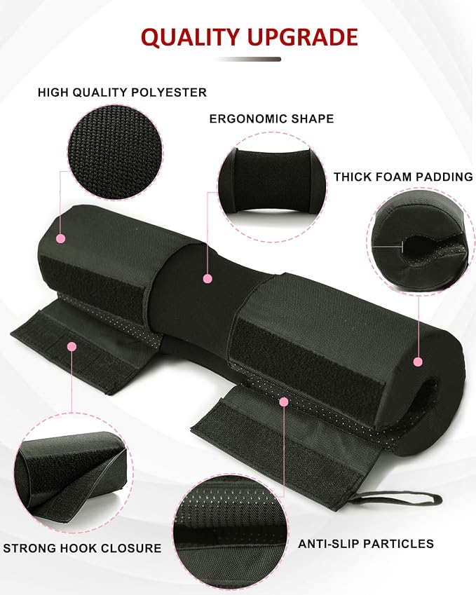 Barbell Squat Pad Set- Nylon Padding AntiSlip- Thick Foam Hip Thrusts Pads | Bench Press/Lunges/Bar Squats Padding Cushion -Standard Olympic Weight Bar Pad(Wrist Straps Weightlifting-Ankle Straps)