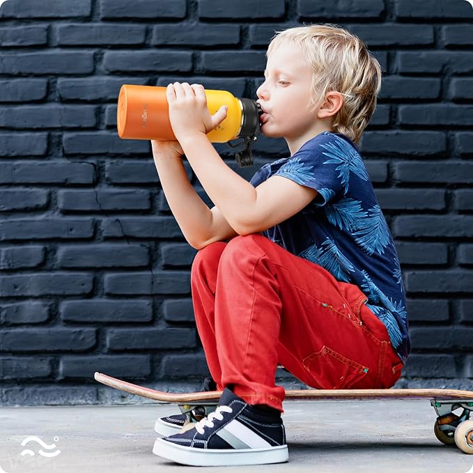 Swigina Insulated Water Bottle with Silicone Boot (36hrs Cold/18hrs Hot) - DIY Stickers, Leakproof, BPA Free, 24 oz [2-IN-1 LID]