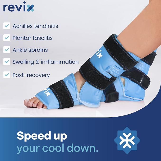 REVIX Foot & Ankle Ice Pack Wrap, Hands-Free Design, 2 Packs | Heel Ice Wrap with 3 Adjustable Straps, Reusable Gel Cold Compression for Plantar Fasciitis, Post-Workout Recovery