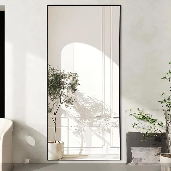 MELOMOIR 76"x34" Large Mirror Full Length, Oversized Floor Mirror Full Length for Bedroom Living Room Cloakroom Gym, Hanging Standing or Leaning Full Body Mirror with Stand, Black Aluminum Alloy Frame