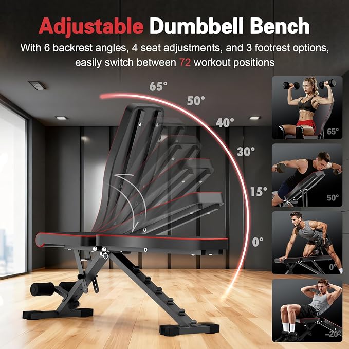 ALSO GO Adjustable Weight Bench, Workout Benches with Leg Extension, Foldable Incline Decline Bench Press, Roman Chair, Full Body Strength Training Equipment for Home Gym