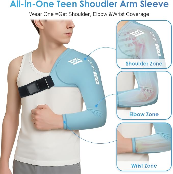 ComfiTECH Youth Shoulder Arm Ice Pack Wrap for Young Pitchers, Medium | Gel Shoulder Arm Sleeve for Young Throwing Athletes, Flexible Cold Compression for Arm Discomfort & Post-Training Recovery