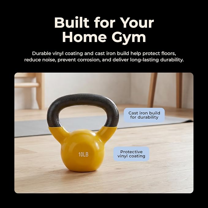 Sunny Health & Fitness Vinyl Coated Cast Iron Kettlebell 5-25 lb