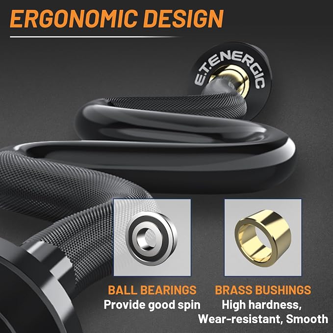 47” Solid Steel Olympic Curl Bars, 500LB | EZ and Super EZ curl bars with knurled grips, rotating sleeves, solid steel build, and 2-inch Olympic plate compatibility