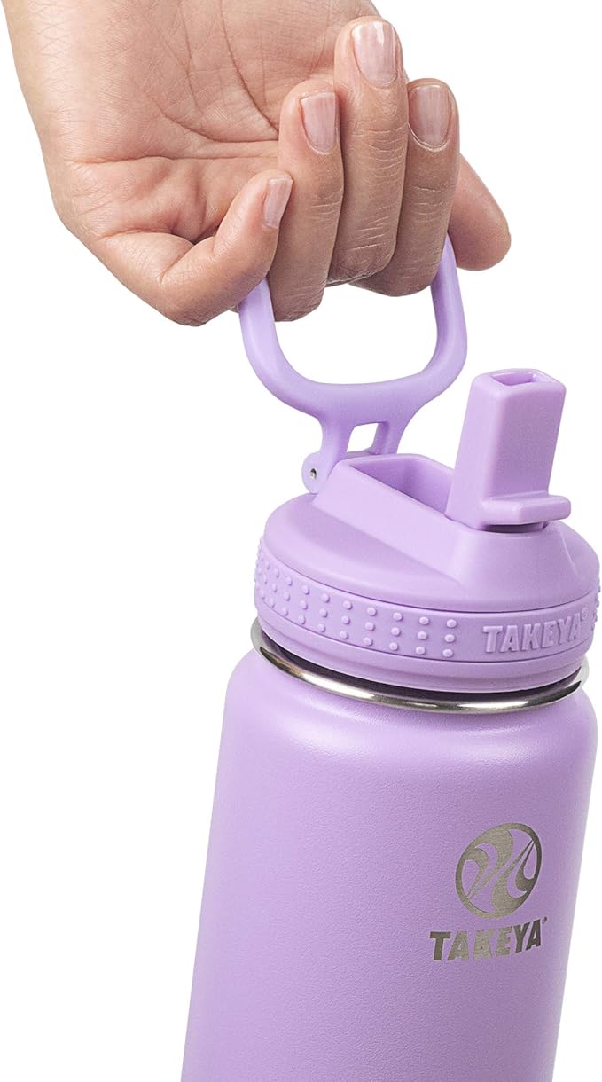 Takeya 18 oz Actives Stainless Steel Water Bottle with Straw Lid – Leakproof, Double-Wall Insulated, Keeps Drinks Cold 24 hrs/Hot 12 hrs, BPA-Free, Powder-Coated, Gym & Travel, Lilac