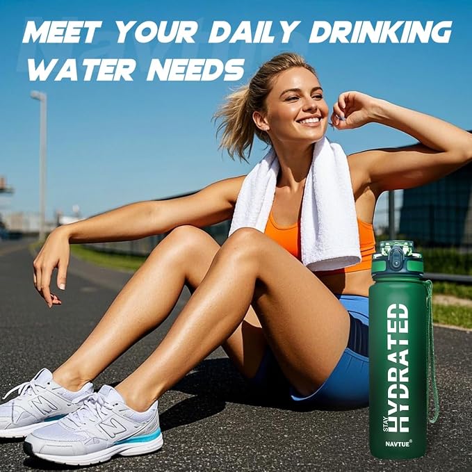 Water Bottle 32 oz Motivational Time Marker Tritan Bottle | BPA-free Tritan water bottle with time marker leakproof Lightweight portable Easy Clean Brush for Gym, Travel, School, Office