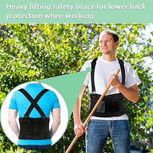 Work Back Brace - Back Support Belt for Lower Back Pain Relief, Heavy Lifting, Herniated Discs - Industrial Back Brace for Work With Shoulder Straps Fits Men and Women M/L(30"-37")
