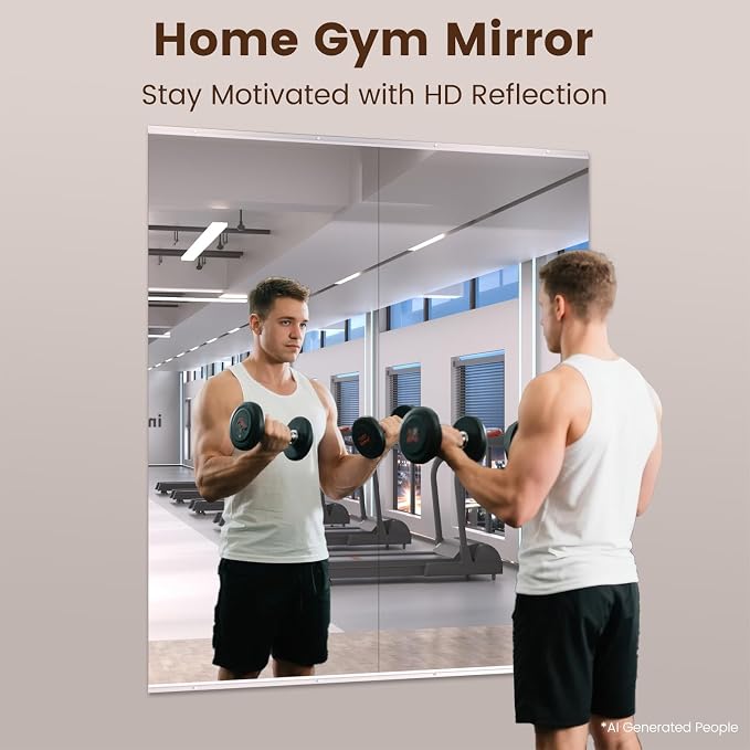 LOAAO Home Gym Mirror 56"x24", 2 PCS | Frameless, Tempered Glass, Large Workout Mirrors, For Home Gym, Dance Studio, Yoga Room, Garage Gym
