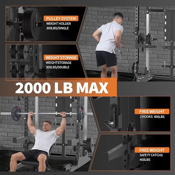 Garvee Power Cage 2000LB Power Rack with Independent Dual Pulley System