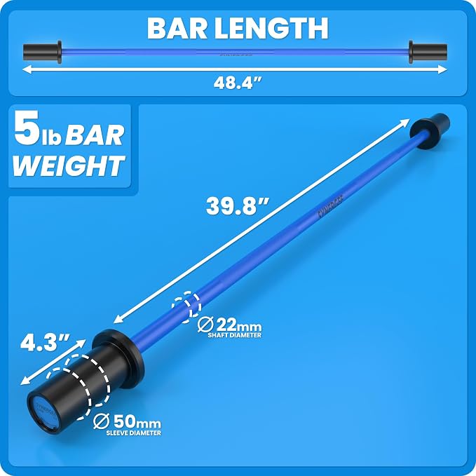 Synergee Kids Barbell – 5 lb Youth Bar in Blue Orange Pink