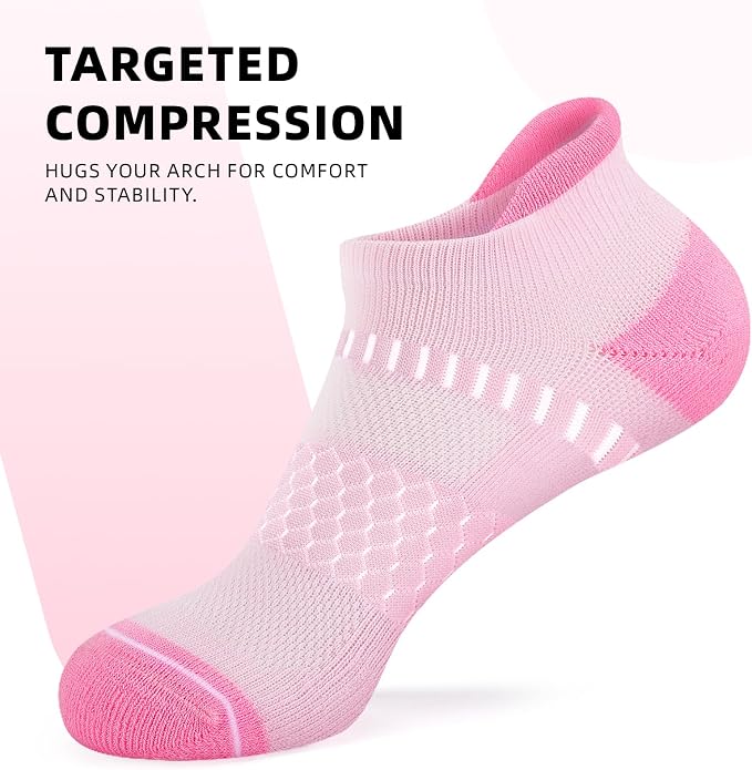 IRAMY Light Compression Socks for Women Arch Support Athletic Cushioned Anti-Blister Comfort Running Ankle Socks 3/5 Pairs
