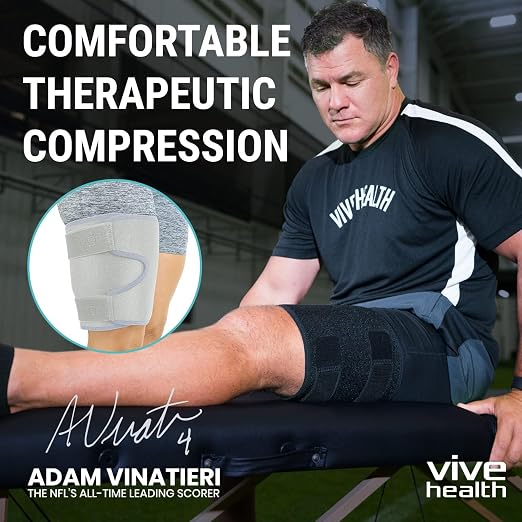 Vive Thigh Brace - Hamstring Quad Wrap - Adjustable Compression Sleeve | Support for Pulled Groin Muscle, Sprains, Quadricep, Tendinitis, Workouts, Sciatica Pain and Sports Recovery - Men, Women