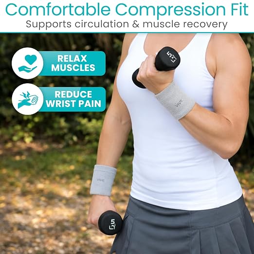 Vive Wrist Compression Sleeves for Women & Men (Pair) - Elastic Support | Wristband for Pain Relief & Circulation - Wrist Support for Carpal Tunnel, Arthritis, Tendonitis - Great for Sports Injury