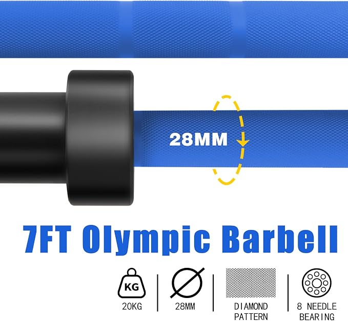 7ft Olympic Barbell for Strength Training, Olympic Weightlifting | 500 700 1000LBS Capacity, 2 Inch 45lb Weight Bar for Squat, Home Gym Fitness Equipment, Bench Press, Deadlift, Powerlifting