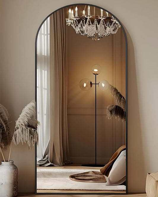 Antok 68" x26” Arched Full Length Floor Mirror, Black Aluminum Frame, Free Standing/Wall Mount/Leaning for Bedroom, Living Room, Dressing Room