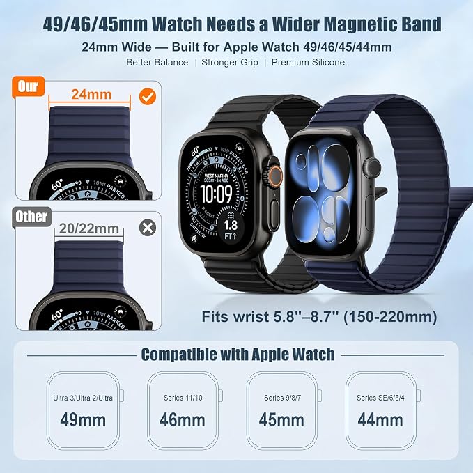 Magnetic Sport Silicone for Apple Watch Ultra 3 2 Band 49mm 46 45 44mm Men | Upgraded Magnet,Two-Tone Design,Waterproof,Soft Loop Strap for iWatch Ultra 3/2 Series 11 10 9 8 7 6 5 4 SE 46mm 45mm 44 49
