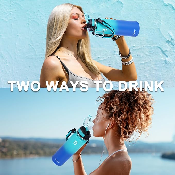 TOPBADE 32oz Insulated Water Bottle with Straw Lid & Spout Lid & Paracord Handle, Stainless Steel Water Bottle Wide Mouth, Double Wall for Women Men Gym Fitness Outdoor